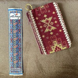 Turkish rug-patterned bookmark and a matching zippered bag